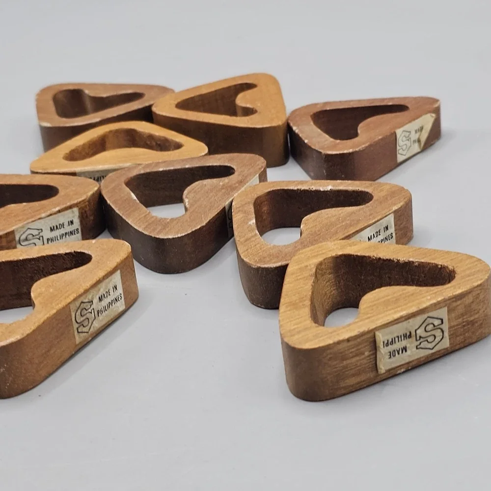 Vintage MCM Teak Wood Triangles Napkin Holders Made In Phillippines Set Of 9